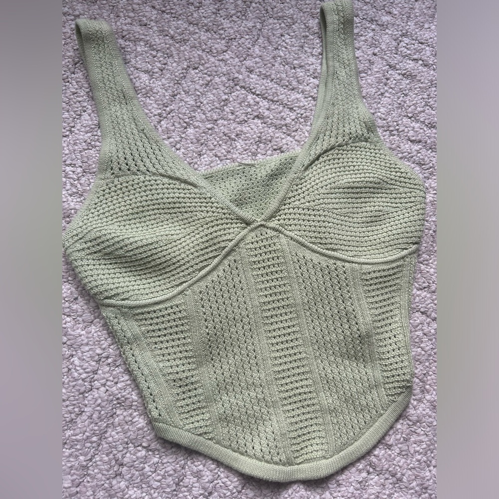 Alo Yoga Open-Knit Chase The Sun Corset Tank - Iced Green Tea. Size medium.